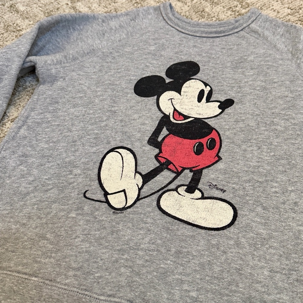 Junk Food Clothing x Disney Kids’ Mickey Raglan Fleece Heather Grey Sweatshirt—S - Picture 6 of 11